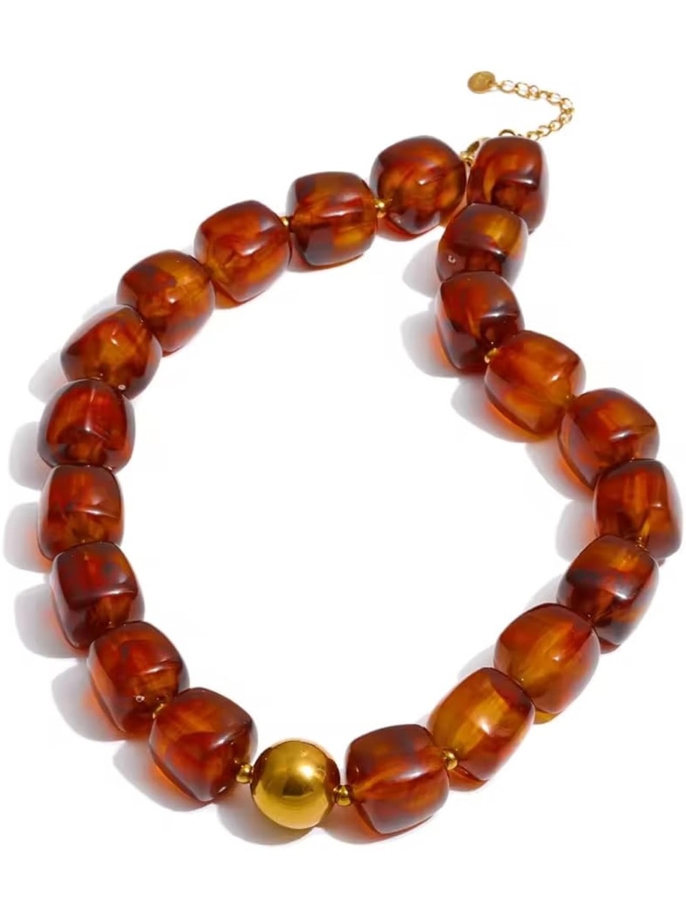 chic Amber-Brown Chunky Bead Necklace with Gold Accent